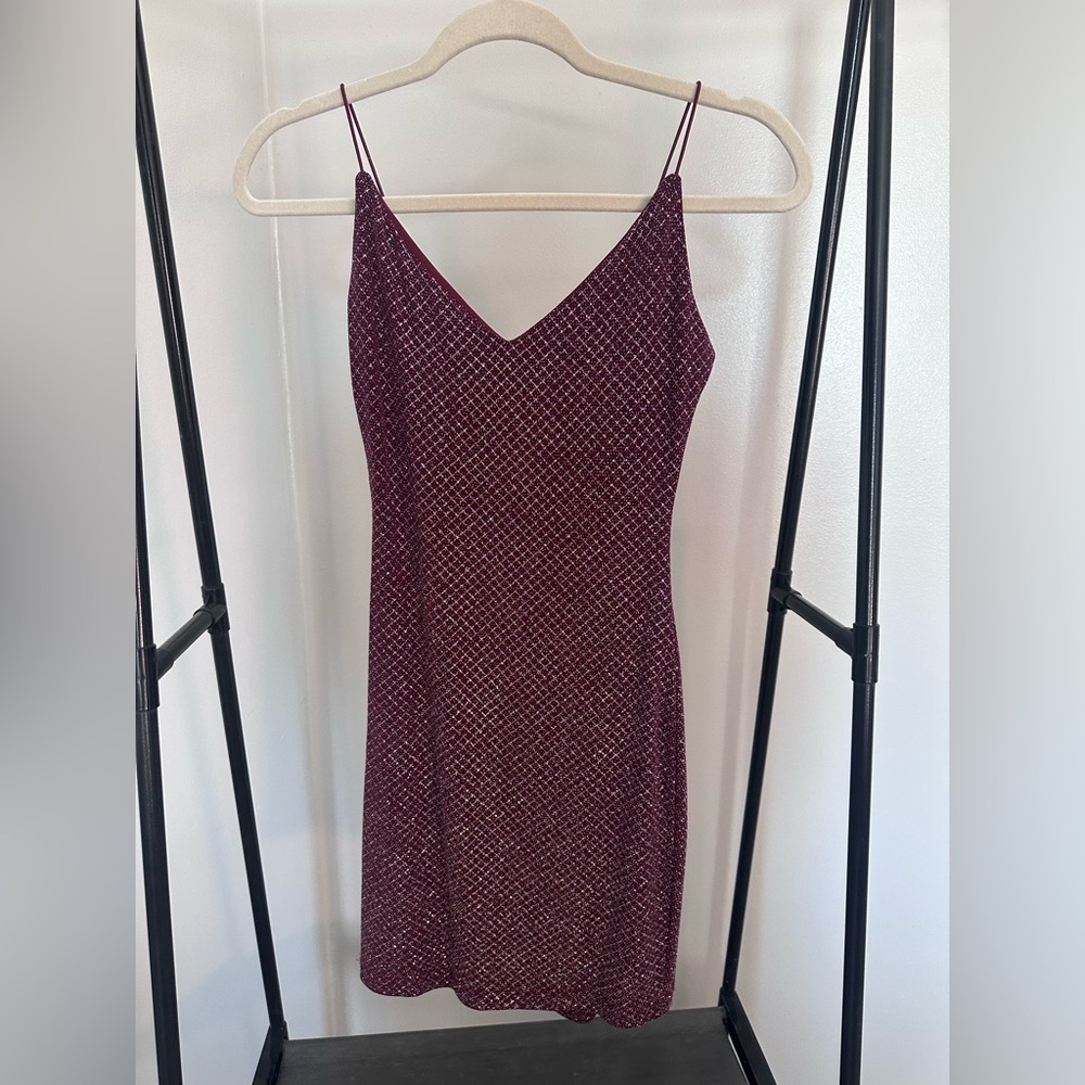 B. Darlin Metallic Mesh Embellished Spaghetti Strap Mini Dress